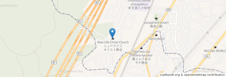 Mapa de ubicacion de ニューライフキリスト教会 en Japón, Prefectura De Osaka, 高槻市.
