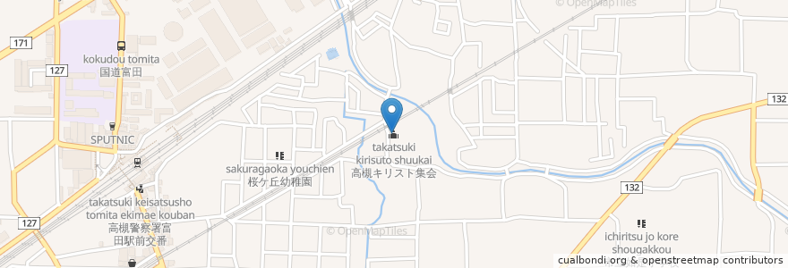 Mapa de ubicacion de 高槻キリスト集会 en Giappone, Prefettura Di Osaka, 高槻市.