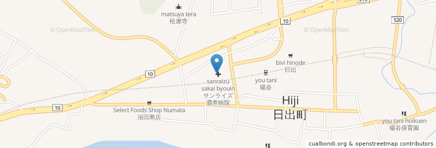 Mapa de ubicacion de サンライズ酒井病院 en 日本, 大分県, 速見郡, 日出町.