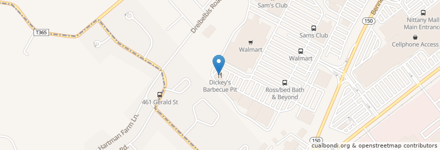 Mapa de ubicacion de Dickey's Barbecue Pit en 美利坚合众国/美利堅合眾國, 宾夕法尼亚 / 賓夕法尼亞州, Centre County, College Township.