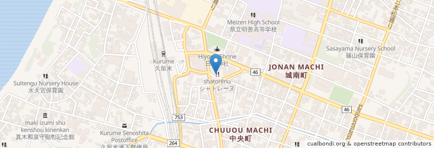 Mapa de ubicacion de シャトレーヌ en 일본, 후쿠오카현, 久留米市.
