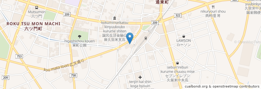 Mapa de ubicacion de ザクバル en Japão, 福岡県, 久留米市.