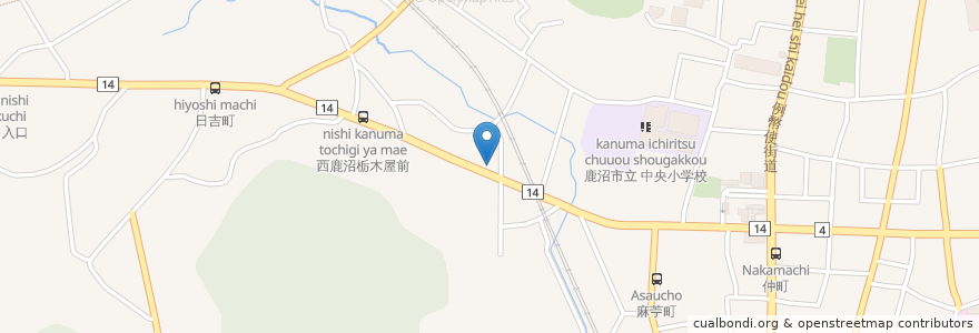 Mapa de ubicacion de 西鹿沼郵便局 en Japão, 栃木県, 鹿沼市.