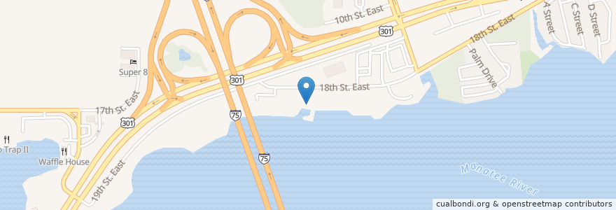 Mapa de ubicacion de Woody's River Roo Pub & Grill en Vereinigte Staaten Von Amerika, Florida, Manatee County.