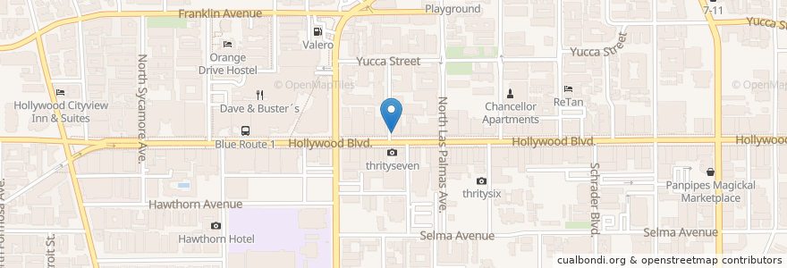 Mapa de ubicacion de Starbucks en 미국, 캘리포니아주, Los Angeles County, 로스앤젤레스.