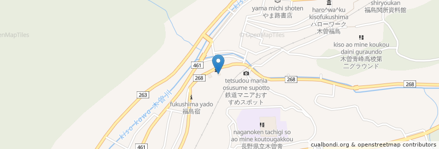 Mapa de ubicacion de 長野県労働金庫 en Japonya, 長野県, 木曽郡, 木曽町.