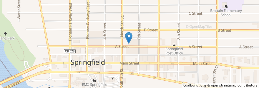 Mapa de ubicacion de Springfield Public Library en アメリカ合衆国, オレゴン州, Lane County, Springfield.