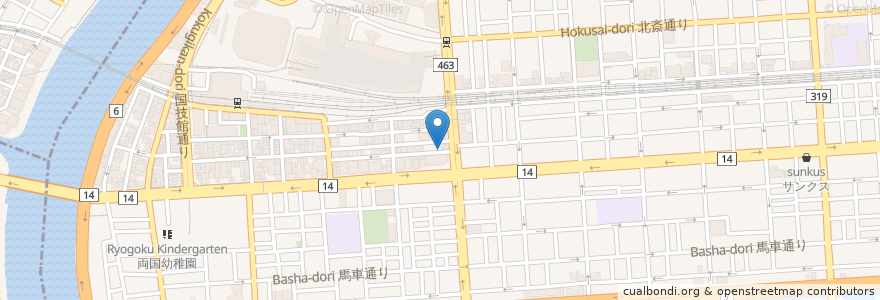Mapa de ubicacion de 亀戸ぎょうざ 両国店 en Japon, Tokyo, 墨田区.