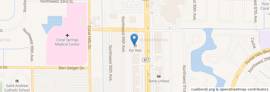 Mapa de ubicacion de Pei Wei en 美利坚合众国/美利堅合眾國, 佛罗里达州/佛羅里達州, Broward County, Coral Springs.