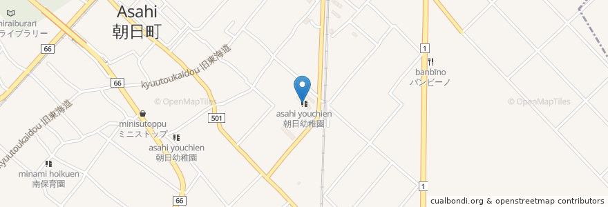 Mapa de ubicacion de 朝日幼稚園 en اليابان, 三重県, 三重郡, 朝日町.