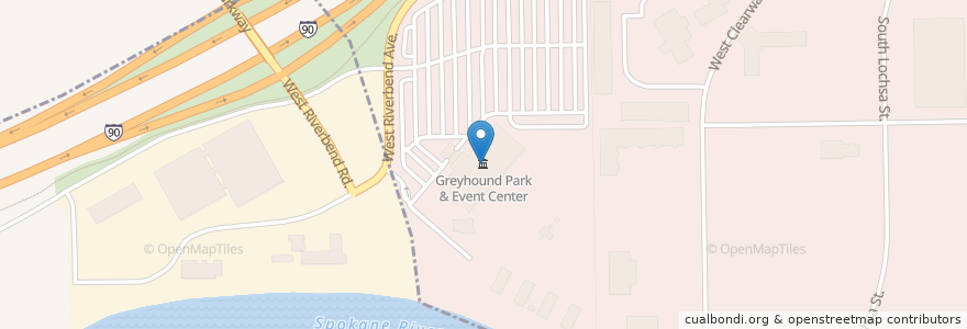 Mapa de ubicacion de Greyhound Park & Event Center en アメリカ合衆国, アイダホ州, Kootenai County, Post Falls.