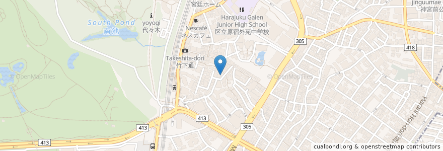 Mapa de ubicacion de カフェ×スイーツパラダイス店 en Jepun, 東京都, 渋谷区.