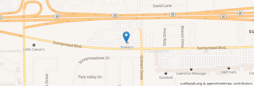 Mapa de ubicacion de Shakey's en Amerika Syarikat, California, Riverside County, Moreno Valley.