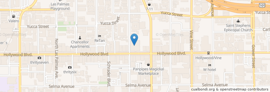 Mapa de ubicacion de Hollywood Pacific Theatre en アメリカ合衆国, カリフォルニア州, Los Angeles County, ロサンゼルス.