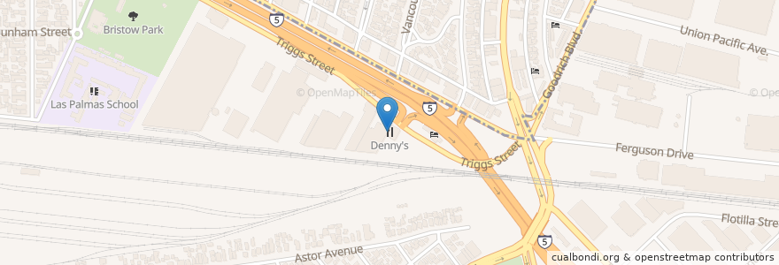 Mapa de ubicacion de Denny's en Amerika Syarikat, California, Los Angeles County, Commerce.