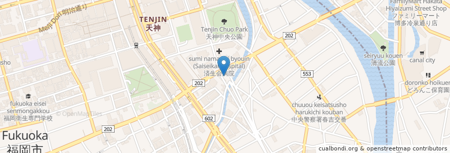 Mapa de ubicacion de 고야라멘 텐진점 en 일본, 후쿠오카현, 후쿠오카, 中央区.