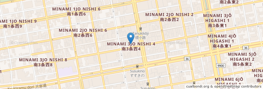 Mapa de ubicacion de 雪華亭 en Japonya, 北海道, 石狩振興局, 札幌市, 中央区.