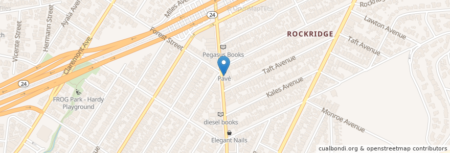 Mapa de ubicacion de Rockridge Cafe en ایالات متحده آمریکا, کالیفرنیا, شهرستان آلامدا، کالیفرنیا, اوکلند، کالیفرنیا.