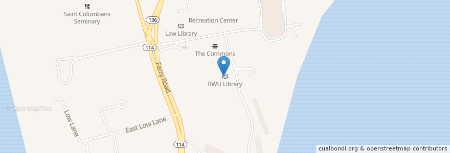 Mapa de ubicacion de RWU Library en United States, Rhode Island, Bristol County, Bristol.