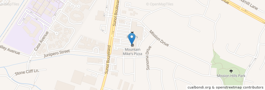 Mapa de ubicacion de Mountain Mike's Pizza en 美利坚合众国/美利堅合眾國, 加利福尼亚州/加利福尼亞州, 阿拉梅达县/阿拉米達縣/阿拉米達郡, Pleasanton.