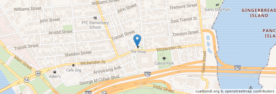 Mapa de ubicacion de The Shop en Estados Unidos De América, Rhode Island, Providence County, Providence.