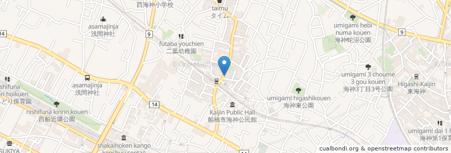Mapa de ubicacion de 海神亭 en 일본, 지바현, 船橋市.