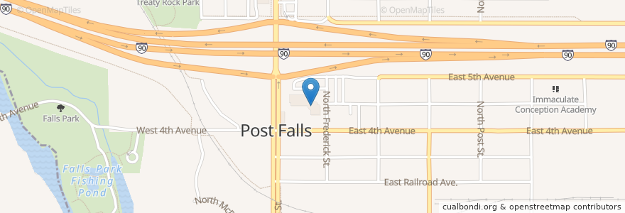 Mapa de ubicacion de Post Falls City Hall en 미국, 아이다호, Kootenai County, Post Falls.