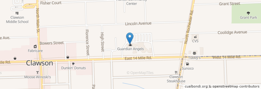 Mapa de ubicacion de Guardian Angels en Amerika Syarikat, Michigan, Oakland County, Clawson.