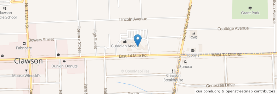 Mapa de ubicacion de Guardian Angels en United States, Michigan, Oakland County, Clawson.