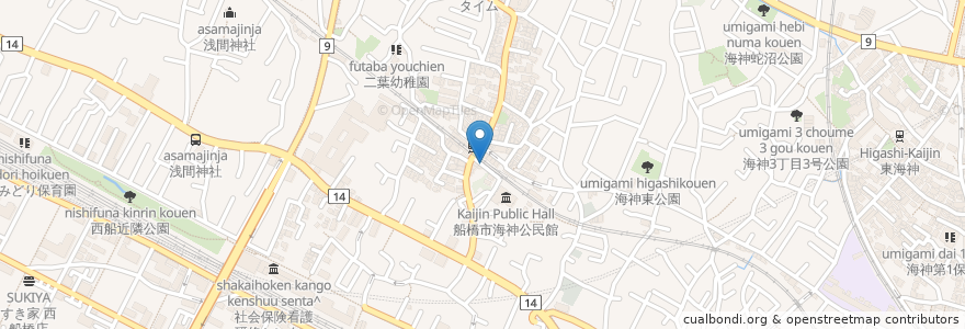 Mapa de ubicacion de 京成海神駅自転車等駐車場 en Japão, 千葉県, 船橋市.
