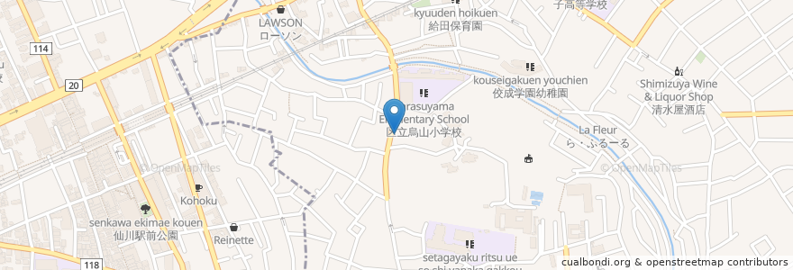 Mapa de ubicacion de 六所神社 en 日本, 東京都, 世田谷区.