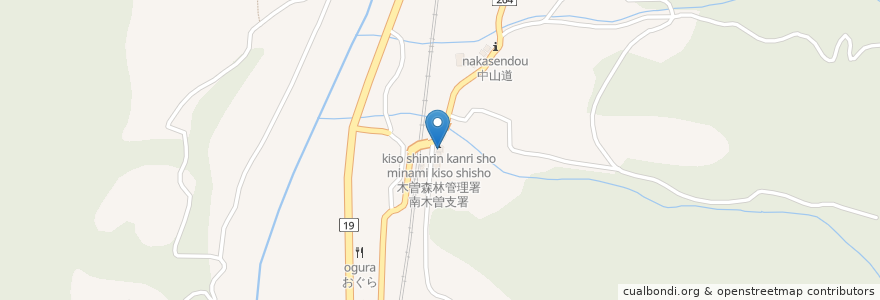 Mapa de ubicacion de 木曽森林管理署 南木曽支署 en Japon, Préfecture De Nagano, 木曽郡, 南木曽町.