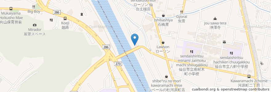 Mapa de ubicacion de 河畔綠地 en Giappone, 宮城県, 仙台市.