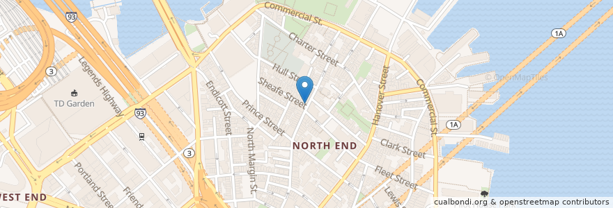 Mapa de ubicacion de Theo's Cozy Corner en Estados Unidos Da América, Massachusetts, Suffolk County, Boston.