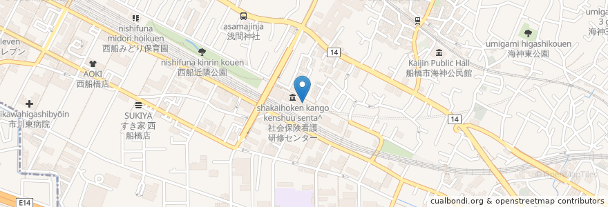 Mapa de ubicacion de 船橋中央病院附属看護専門学校 en Япония, Тиба, 船橋市.