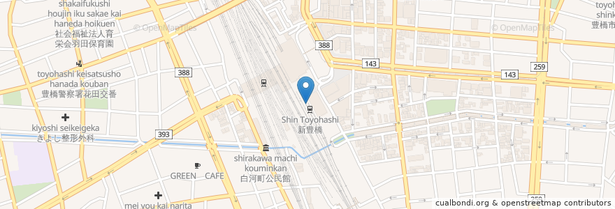 Mapa de ubicacion de 東海労働金庫　ATM　新豊橋駅 en Japan, Aichi Prefecture, Toyohashi.