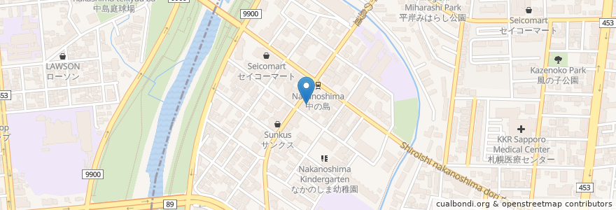 Mapa de ubicacion de みよしの en 일본, 홋카이도, 石狩振興局, 札幌市, 中央区, 豊平区.