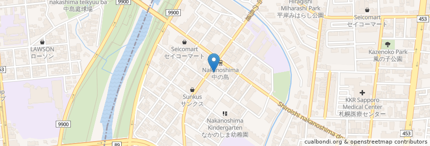 Mapa de ubicacion de まつしま耳鼻咽喉科クリニック en 일본, 홋카이도, 石狩振興局, 札幌市, 中央区, 豊平区.