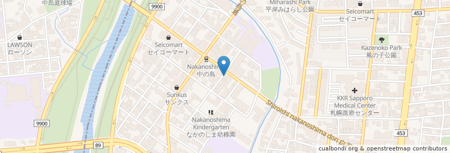 Mapa de ubicacion de 中の島診療所 en 日本, 北海道, 石狩振興局, 札幌市, 豊平区.