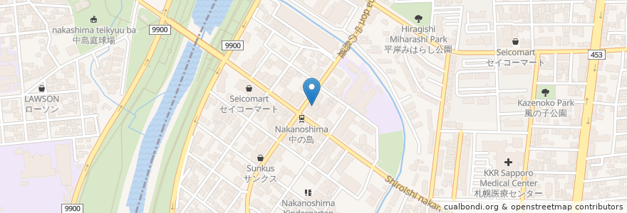 Mapa de ubicacion de しもでメンタルクリニック en Japón, Prefectura De Hokkaidō, 石狩振興局, Sapporo, 中央区, Toyohira.
