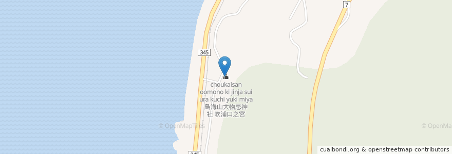 Mapa de ubicacion de 鳥海山大物忌神社 吹浦口之宮 en Japan, Präfektur Yamagata, 飽海郡, 遊佐町.