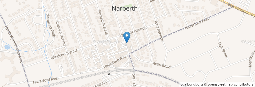Mapa de ubicacion de Narberth Theatre en Stati Uniti D'America, Pennsylvania, Montgomery County, Narberth, Lower Merion Township.
