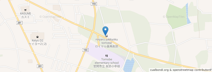 Mapa de ubicacion de ロイヤル薬局友部 en Giappone, Prefettura Di Ibaraki, 笠間市.
