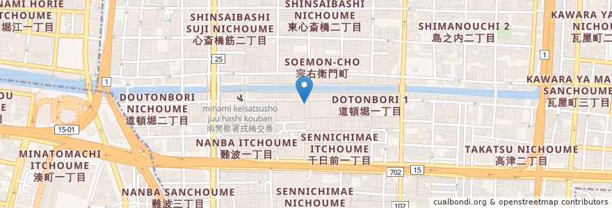 Mapa de ubicacion de 磯丸水產道頓崛店 en Japon, Préfecture D'Osaka, 大阪市, 中央区.