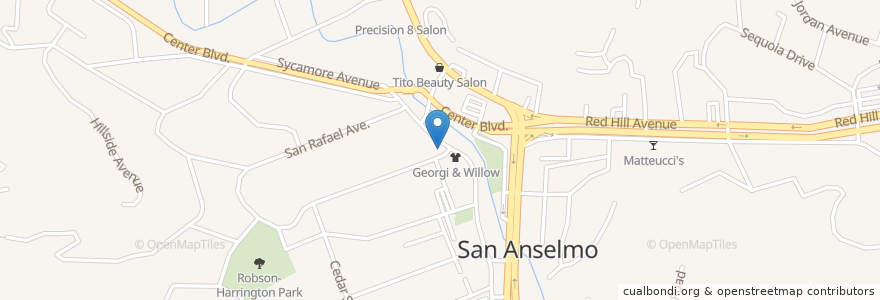 Mapa de ubicacion de The San Anselmo Coffee Roastery en Соединённые Штаты Америки, Калифорния, Marin County, San Anselmo.