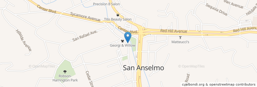 Mapa de ubicacion de Gelato San Anselmo en الولايات المتّحدة الأمريكيّة, كاليفورنيا, Marin County, San Anselmo.