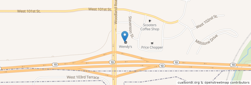 Mapa de ubicacion de Wendy's en Estados Unidos De América, Kansas, Johnson County, Lenexa.