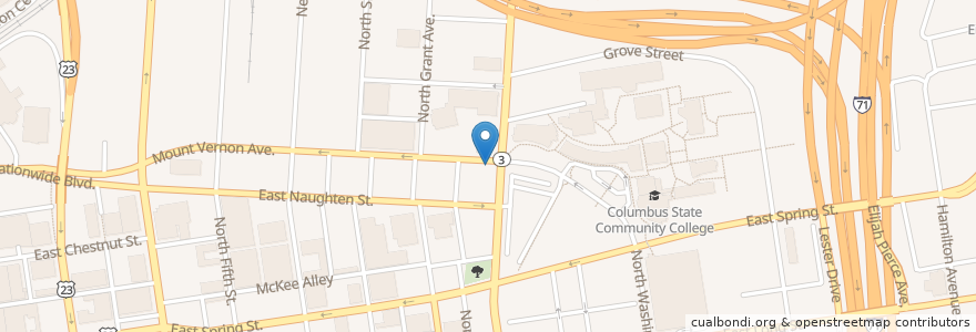 Mapa de ubicacion de CoGo Cleveland Ave and Mt Vernon Ave en アメリカ合衆国, オハイオ州, Franklin County, Columbus.