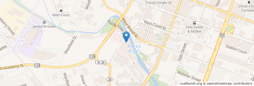 Mapa de ubicacion de Ruth's Chris Steak House en Amerika Syarikat, Carolina Selatan, Greenville County, Greenville.