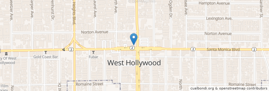 Mapa de ubicacion de Starbucks en Amerika Syarikat, California, Los Angeles County, Los Angeles, West Hollywood.